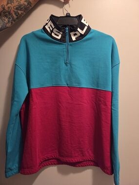 Men's Colorblock Half-Zip Pullover Sweater - Teal & Magenta
